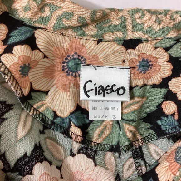 Vintage 90s Fiasco Grunge Pink Peach, Blue, Black Floral Button Front Dress XXS - Picture 4 of 6